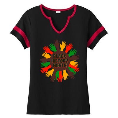 Black History Month Hands Raised  Ladies Halftime Notch Neck Tee