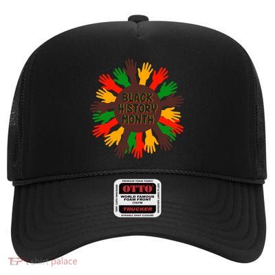 Black History Month Hands Raised  High Crown Mesh Back Trucker Hat