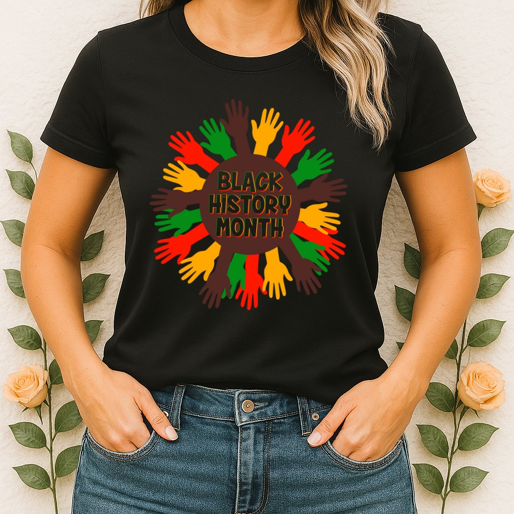 Black History Month Hands Raised  Womens T-Shirt