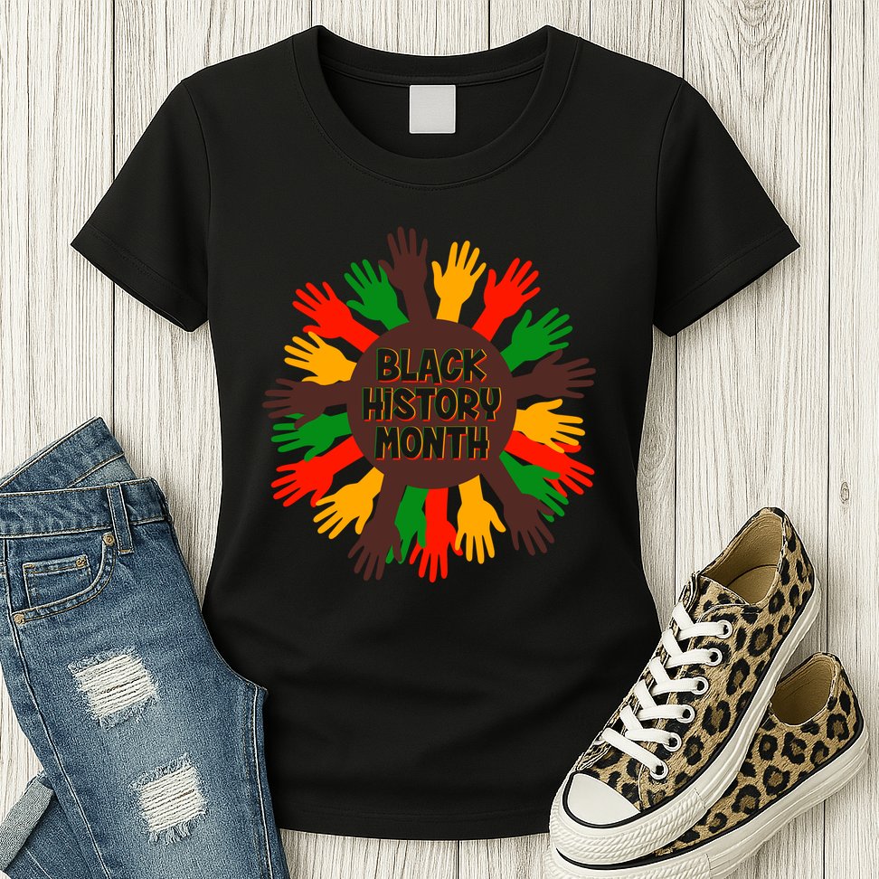 Black History Month Hands Raised  Womens T-Shirt