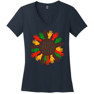 Black History Month Hands Raised  Women's V-Neck T-Shirt