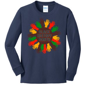 Black History Month Hands Raised  Kids Long Sleeve Shirt