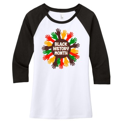 Black History Month Hands Raised  Women's Tri-Blend 3/4-Sleeve Raglan Shirt