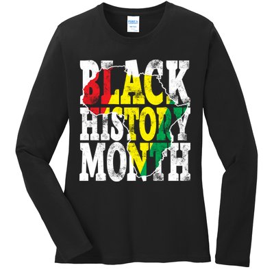 Black History Month Map Of Africa Ladies Long Sleeve Shirt