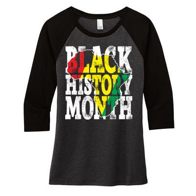 Black History Month Map Of Africa Women's Tri-Blend 3/4-Sleeve Raglan Shirt