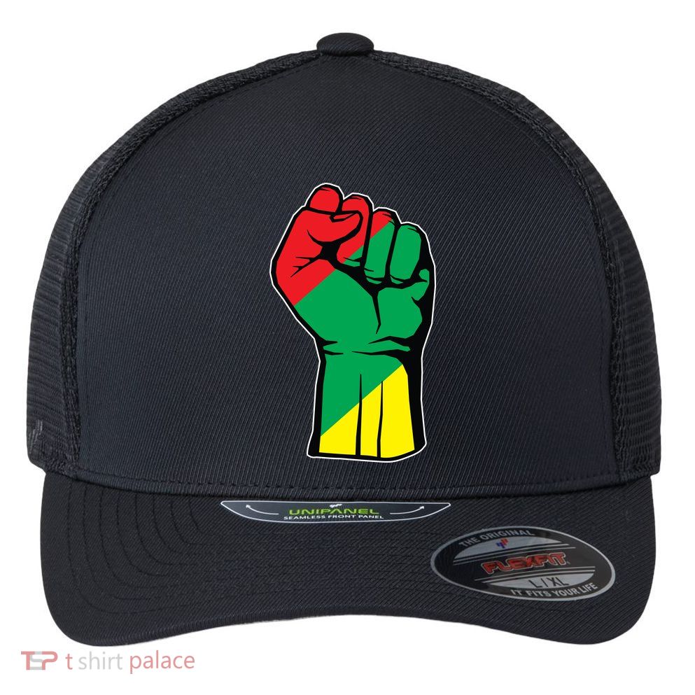 Black History Oppression Fist Flexfit Unipanel Trucker Cap