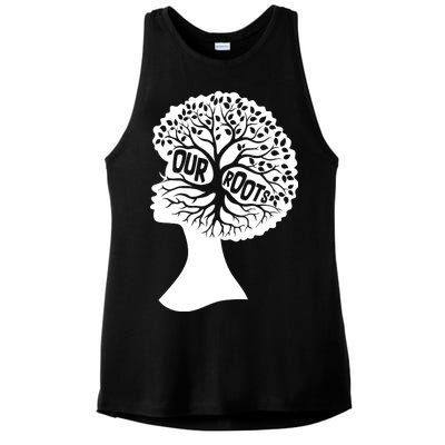 Black History Our Roots Woman Profile Ladies PosiCharge Tri-Blend Wicking Tank