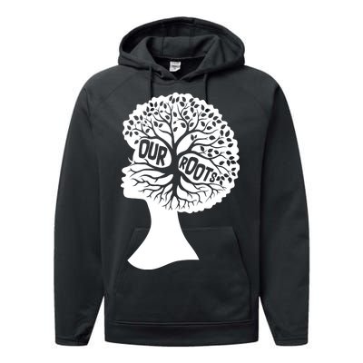 Black History Our Roots Woman Profile Performance Fleece Hoodie