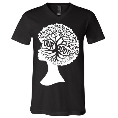 Black History Our Roots Woman Profile V-Neck T-Shirt