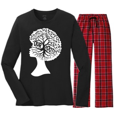 Black History Our Roots Woman Profile Women's Long Sleeve Flannel Pajama Set 