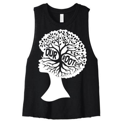 Black History Our Roots Woman Profile Women's Racerback Cropped Tank