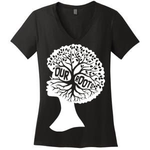 Black History Our Roots Woman Profile Women's V-Neck T-Shirt