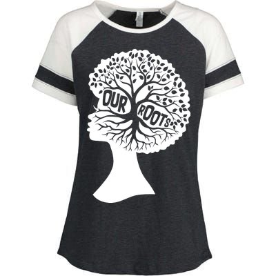 Black History Our Roots Woman Profile Enza Ladies Jersey Colorblock Tee