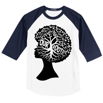 Black History Our Roots Woman Profile Baseball Sleeve Shirt