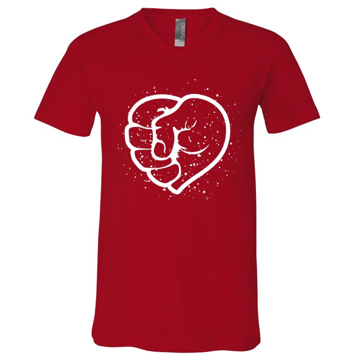 Black History Protest Fist Heart V-Neck T-Shirt