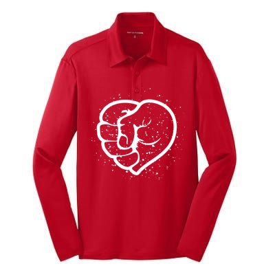 Black History Protest Fist Heart Silk Touch Performance Long Sleeve Polo