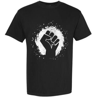 Black History Protest Fist Paint Splatter Garment-Dyed Heavyweight T-Shirt