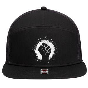 Black History Protest Fist Paint Splatter 7 Panel Mesh Trucker Snapback Hat