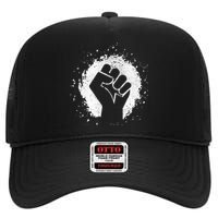 Black History Protest Fist Paint Splatter High Crown Mesh Back Trucker Hat