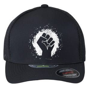 Black History Protest Fist Paint Splatter Flexfit Unipanel Trucker Cap