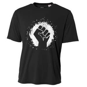 Black History Protest Fist Paint Splatter Cooling Performance Crew T-Shirt