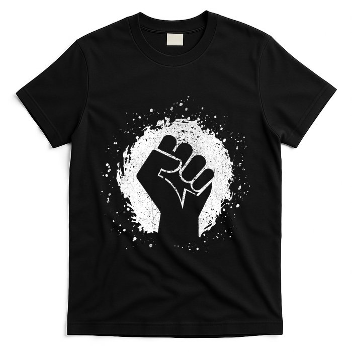 Black History Protest Fist Paint Splatter T-Shirt