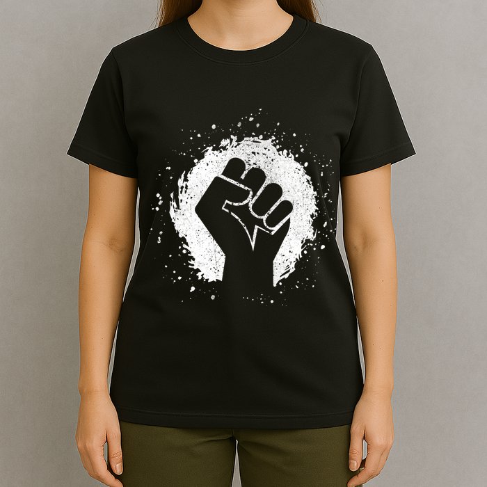 Black History Protest Fist Paint Splatter T-Shirt
