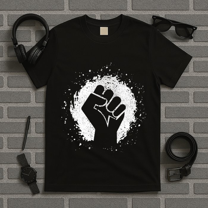 Black History Protest Fist Paint Splatter T-Shirt