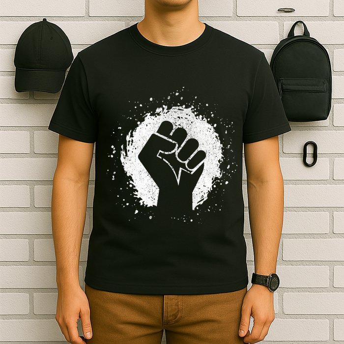 Black History Protest Fist Paint Splatter T-Shirt