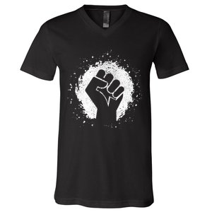 Black History Protest Fist Paint Splatter V-Neck T-Shirt