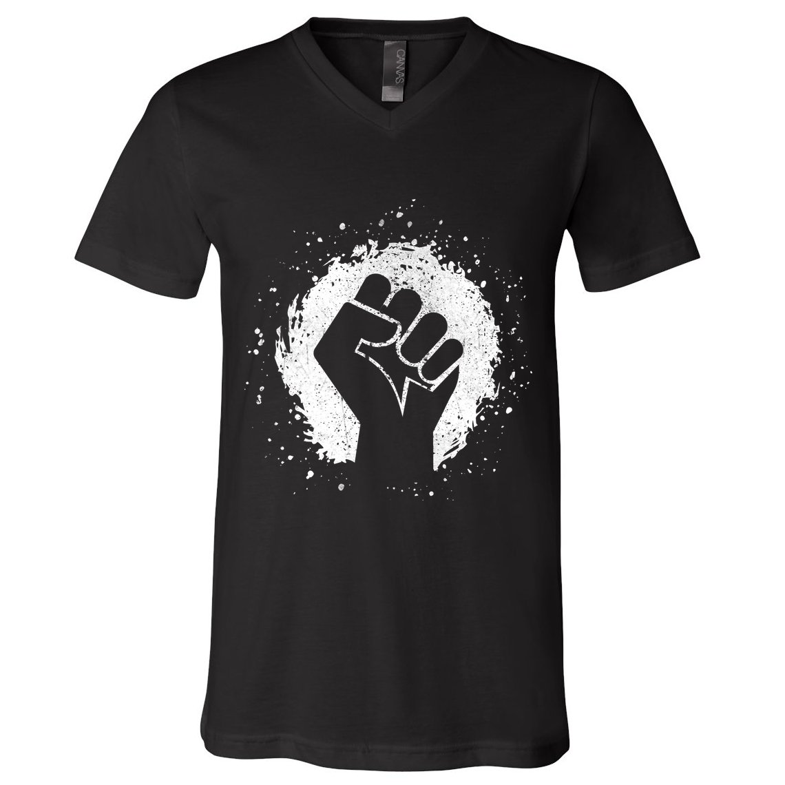 Black History Protest Fist Paint Splatter V-Neck T-Shirt