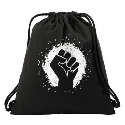 Black History Protest Fist Paint Splatter Drawstring Bag