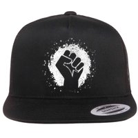 Black History Protest Fist Paint Splatter Flat Bill Trucker Hat