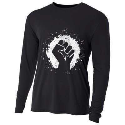Black History Protest Fist Paint Splatter Cooling Performance Long Sleeve Crew