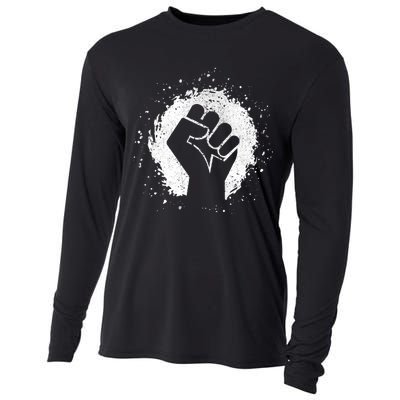 Black History Protest Fist Paint Splatter Cooling Performance Long Sleeve Crew