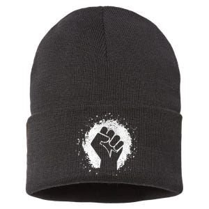 Black History Protest Fist Paint Splatter Sustainable Knit Beanie