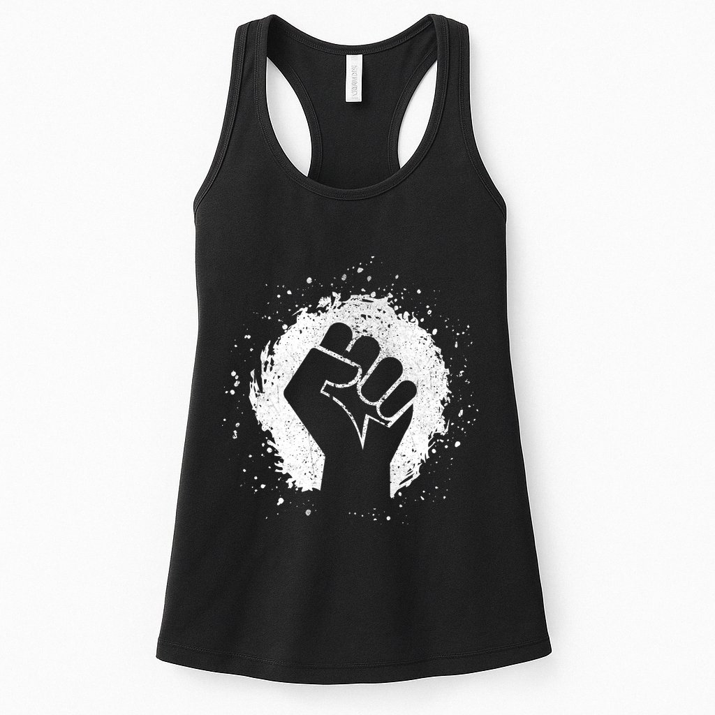 Black History Protest Fist Paint Splatter Womens Tank Top