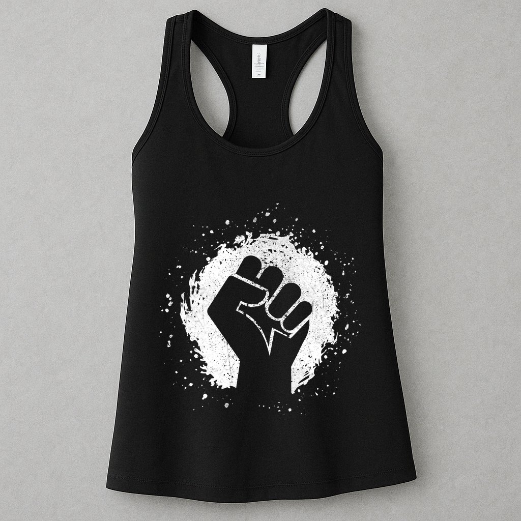 Black History Protest Fist Paint Splatter Womens Tank Top