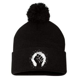 Black History Protest Fist Paint Splatter Pom Pom 12in Knit Beanie