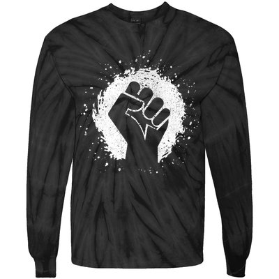 Black History Protest Fist Paint Splatter Tie-Dye Long Sleeve Shirt