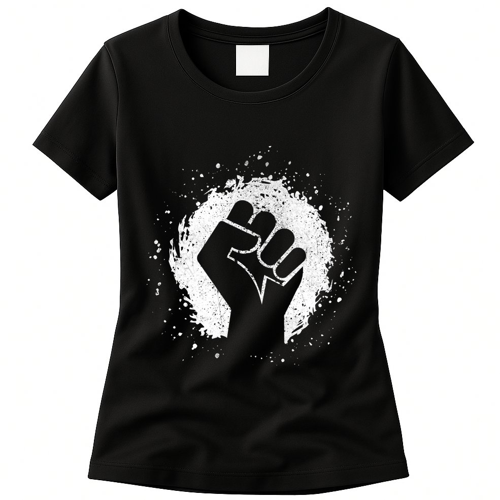 Black History Protest Fist Paint Splatter Womens T-Shirt