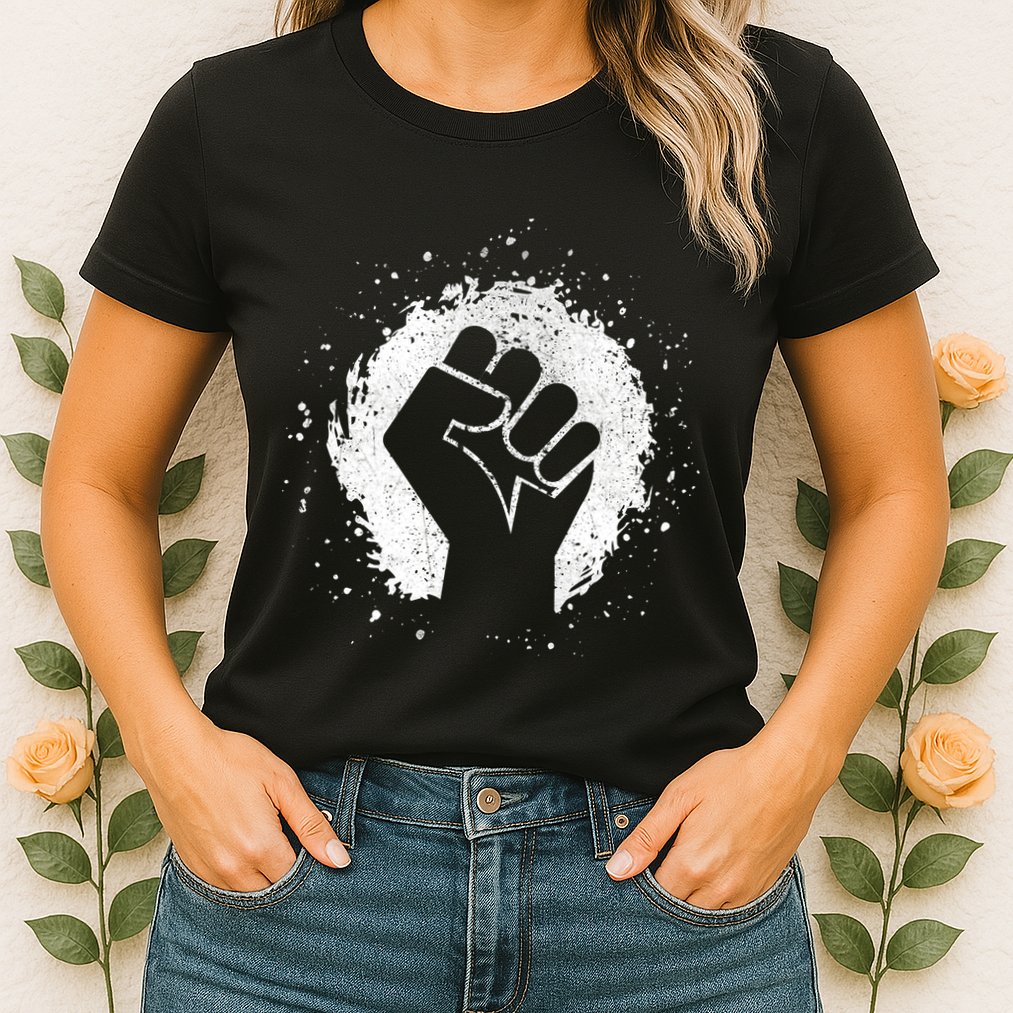 Black History Protest Fist Paint Splatter Womens T-Shirt