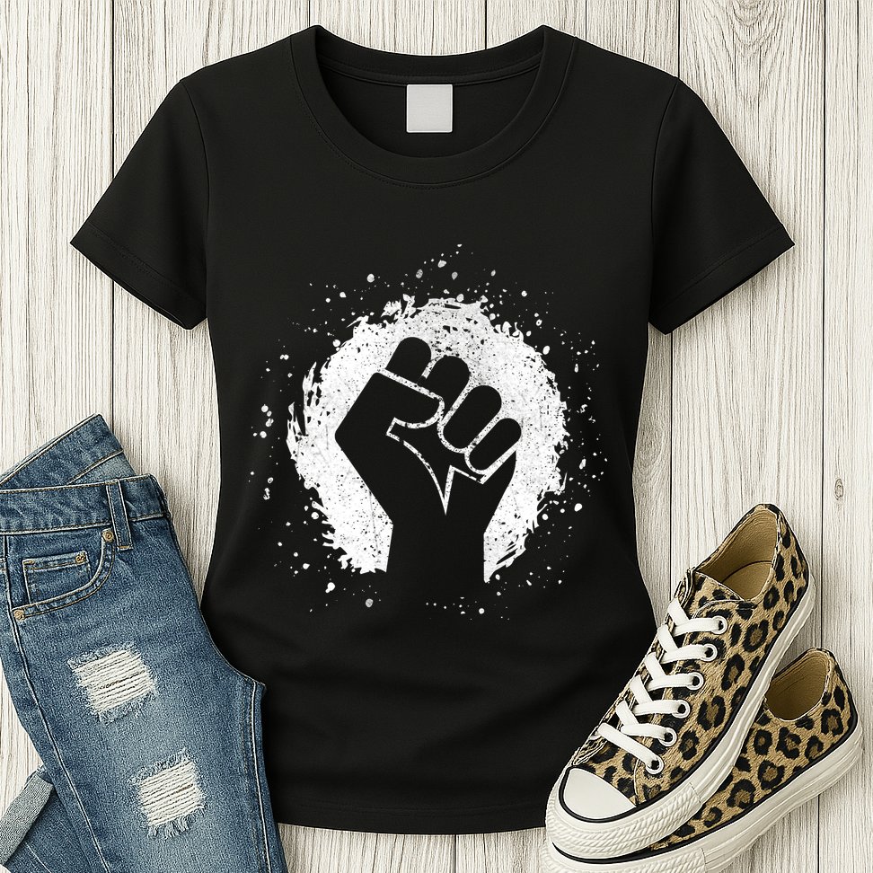 Black History Protest Fist Paint Splatter Womens T-Shirt
