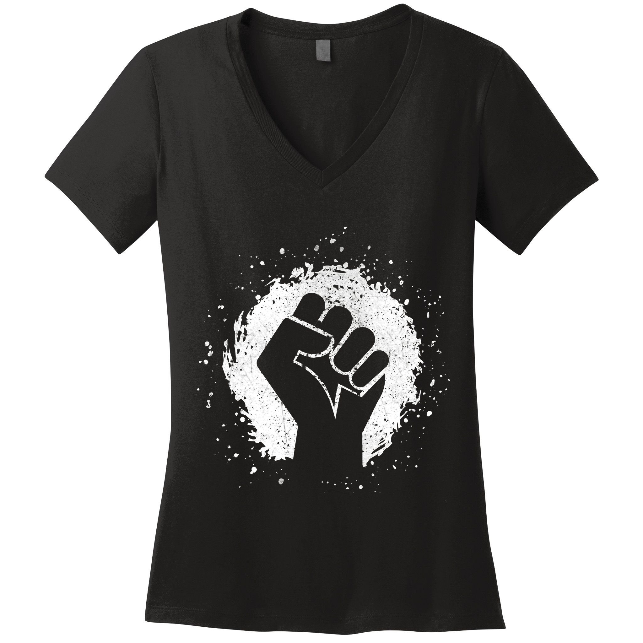 Black History Protest Fist Paint Splatter Women's V-Neck T-Shirt