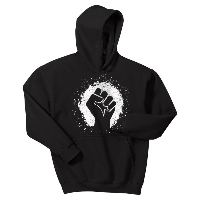 Black History Protest Fist Paint Splatter Kids Hoodie