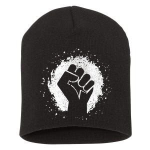 Black History Protest Fist Paint Splatter Short Acrylic Beanie