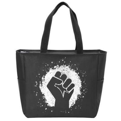 Black History Protest Fist Paint Splatter Zip Tote Bag