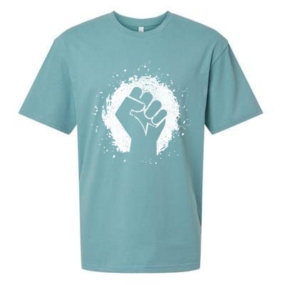 Black History Protest Fist Paint Splatter Sueded Cloud Jersey T-Shirt