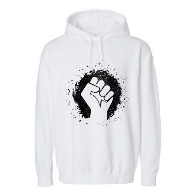 Black History Protest Fist Paint Splatter Garment-Dyed Fleece Hoodie