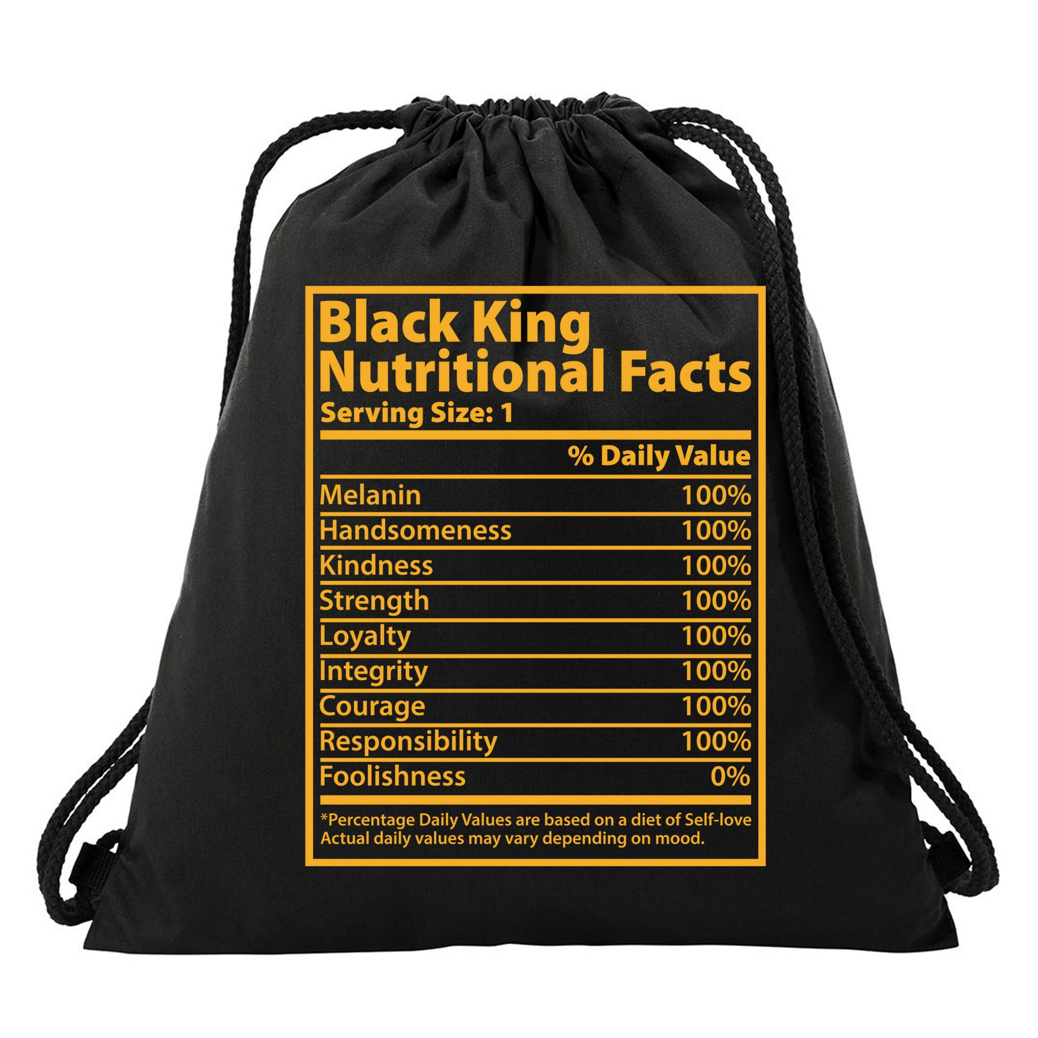 Black King Nutritional Facts Drawstring Bag
